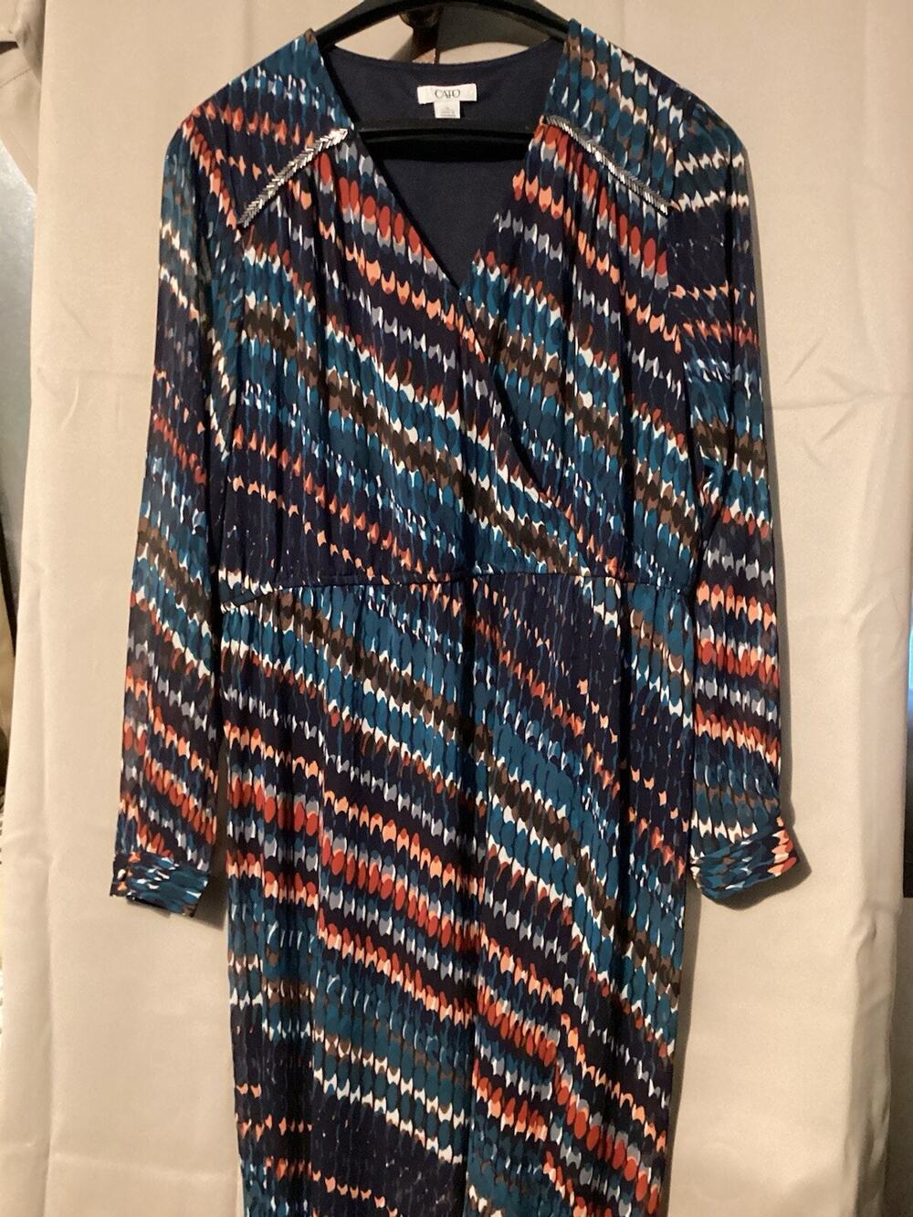 Women’s Maxi Navy Striped Multicolor Lines Long Sleeves SZ XL Retro City Life